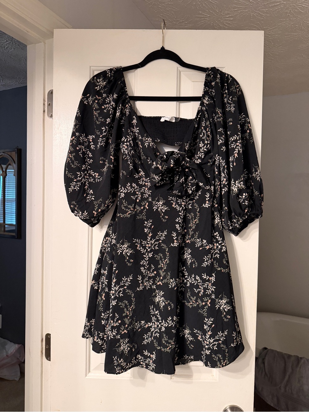Mustard Seed Black Floral Tie-Front Mini Dress - Picture 2 of 10